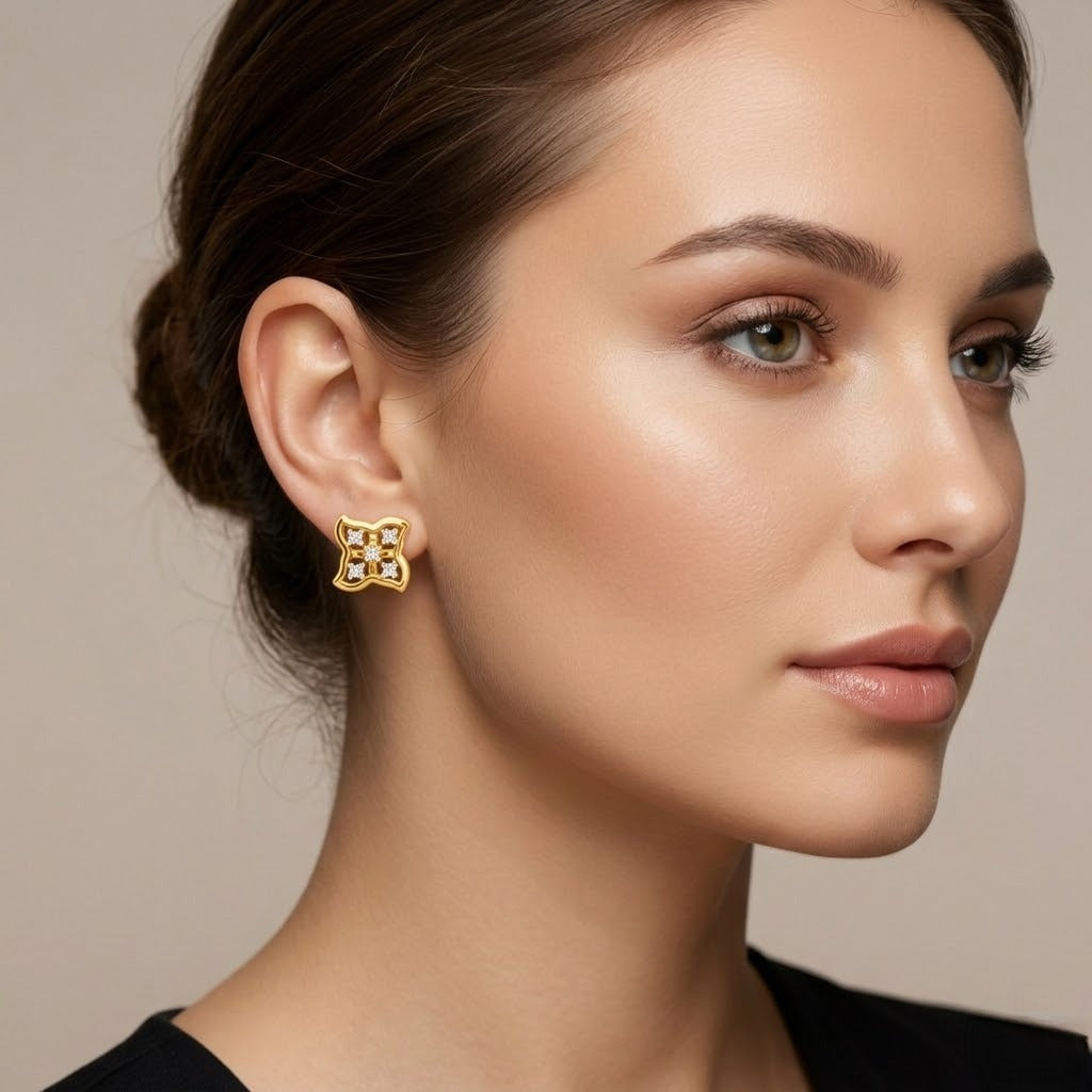 Elegant Floral Diamond Gold Earrings