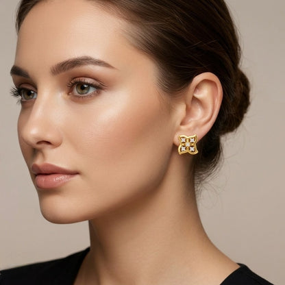 Elegant Floral Diamond Gold Earrings