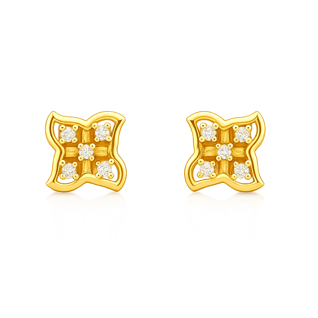 Elegant Floral Diamond Gold Earrings
