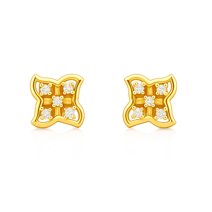 Elegant Floral Diamond Gold Earrings