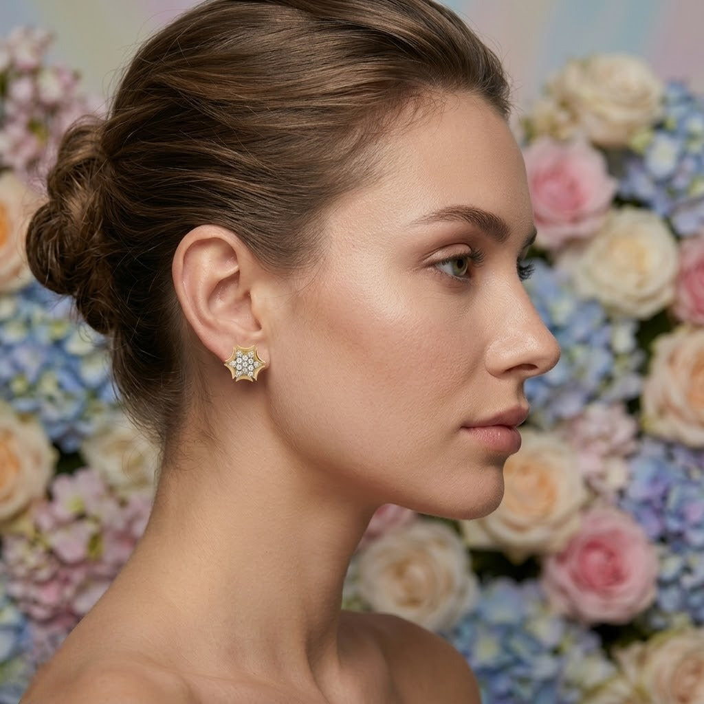 Sunburst Diamond Gold Earrings