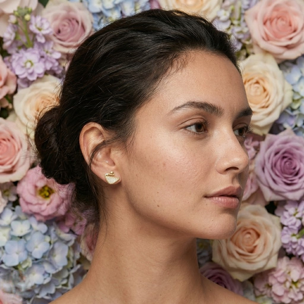Swan Diamond Gold Earrings