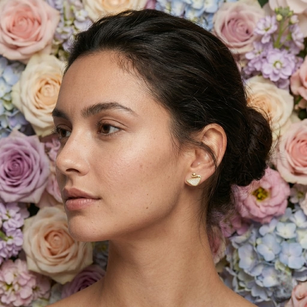 Swan Diamond Gold Earrings