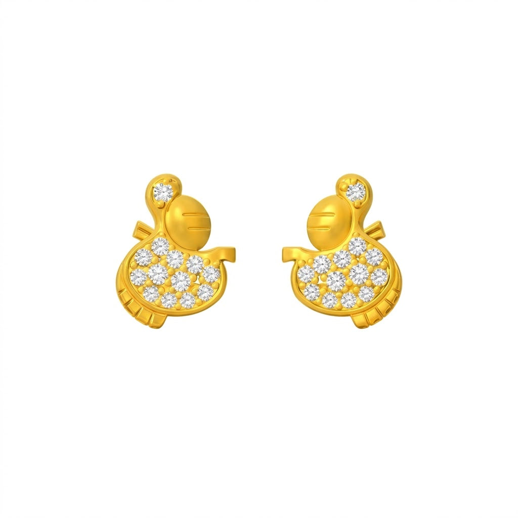 9K Yellow Gold Duckling Diamond Earrings for Women by TTJ Jewellery