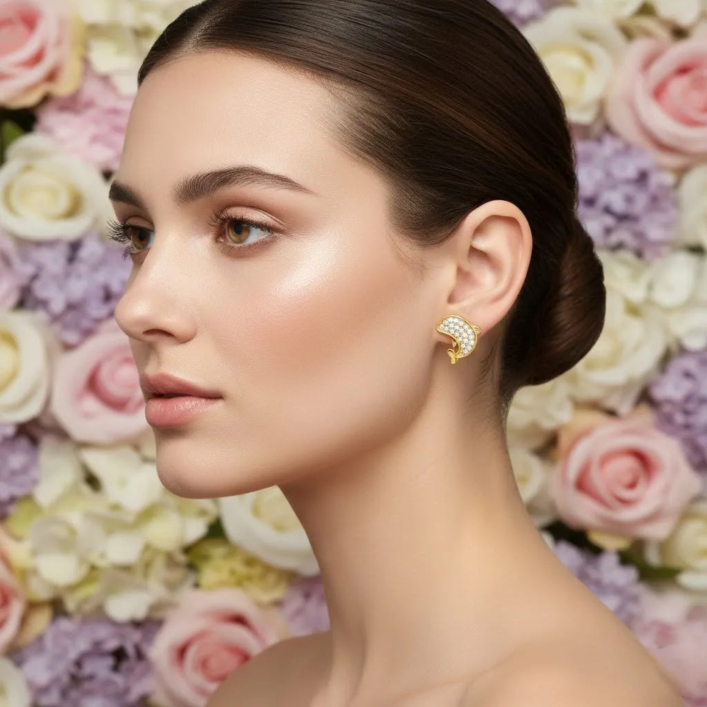 Dolphin Diamond Gold Earrings