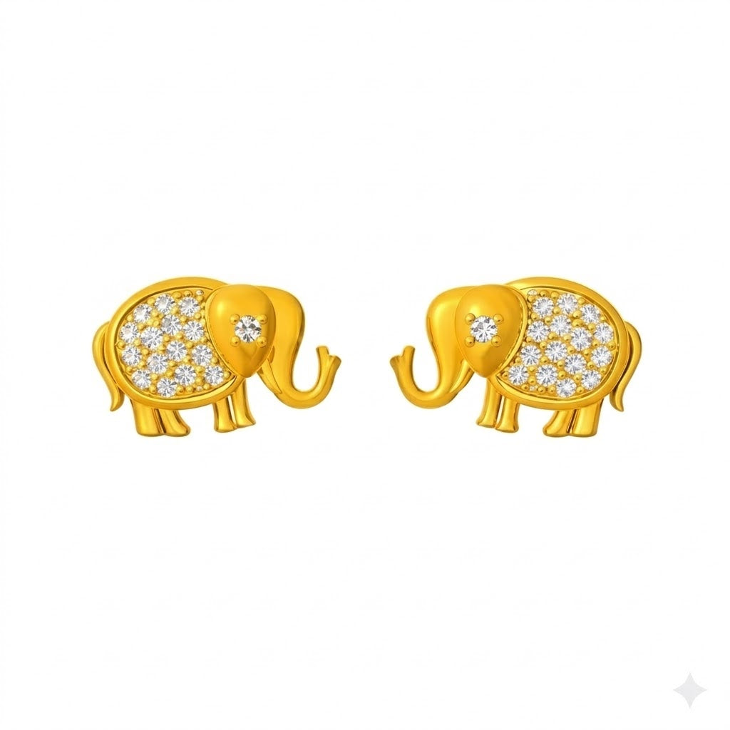 9K Yellow Gold Elephant Diamond Earrings for Women by TTJ Jewellery