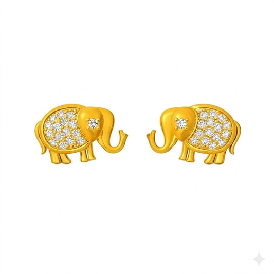 9K Yellow Gold Elephant Diamond Earrings for Women by TTJ Jewellery