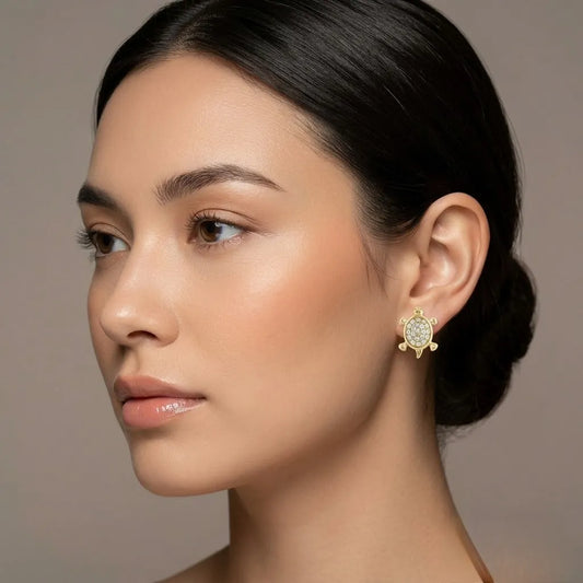 9K Yellow Gold Turtle Diamond Earrings for Women by TTJ Jewellery