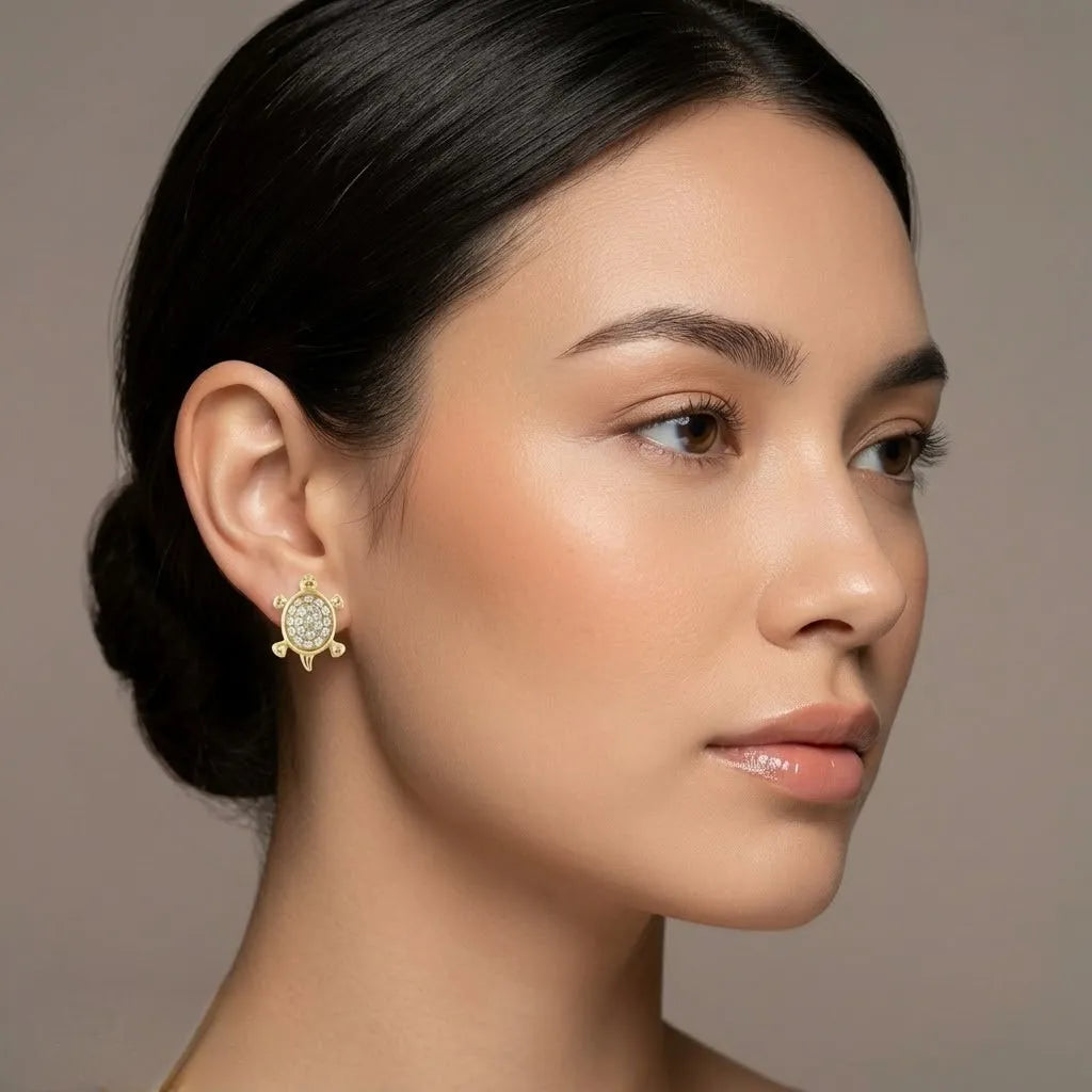9K Yellow Gold Turtle Diamond Earrings for Women by TTJ Jewellery