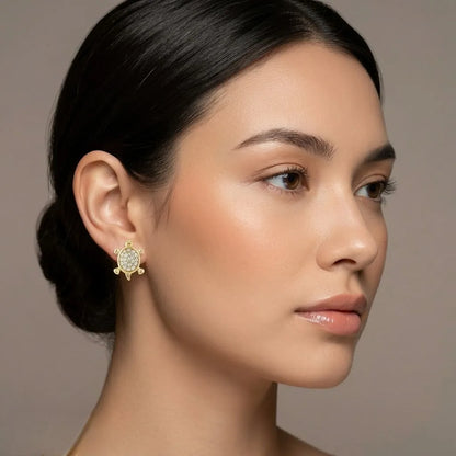 9K Yellow Gold Turtle Diamond Earrings for Women by TTJ Jewellery