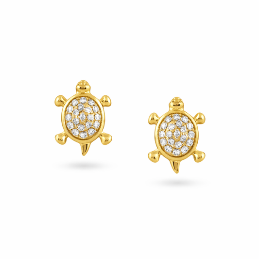 9K Yellow Gold Turtle Diamond Earrings for Women by TTJ Jewellery