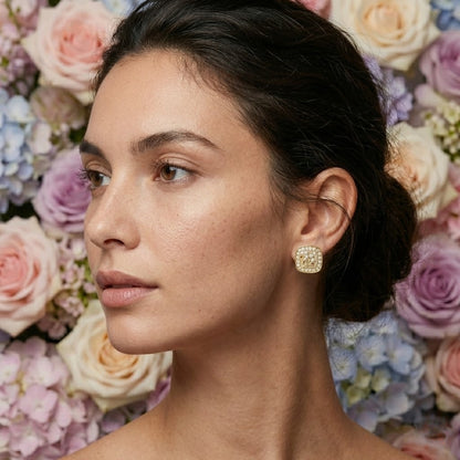 Floral Branch Diamond Gold Earrings