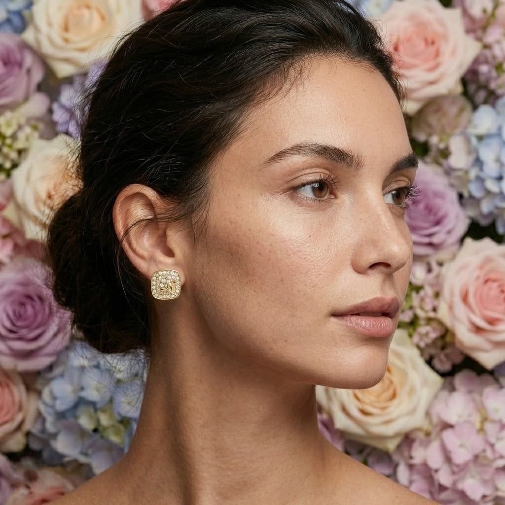 Floral Branch Diamond Gold Earrings