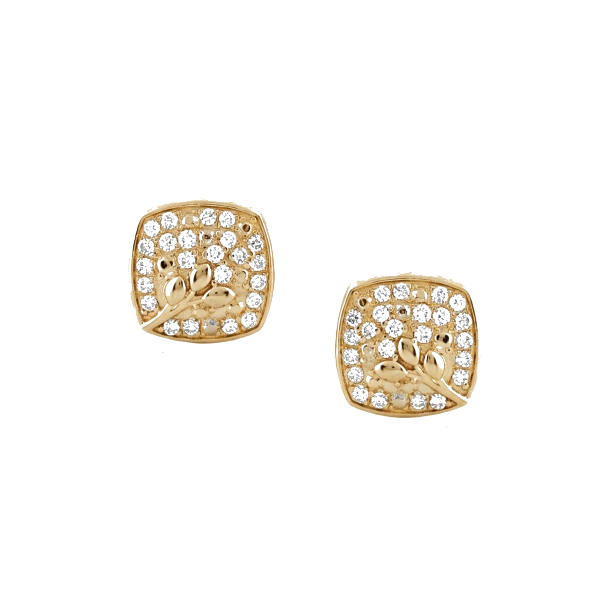 Floral Branch Diamond Gold Earrings