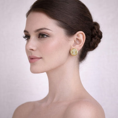 Dual Crescent Diamond Gold Earrings