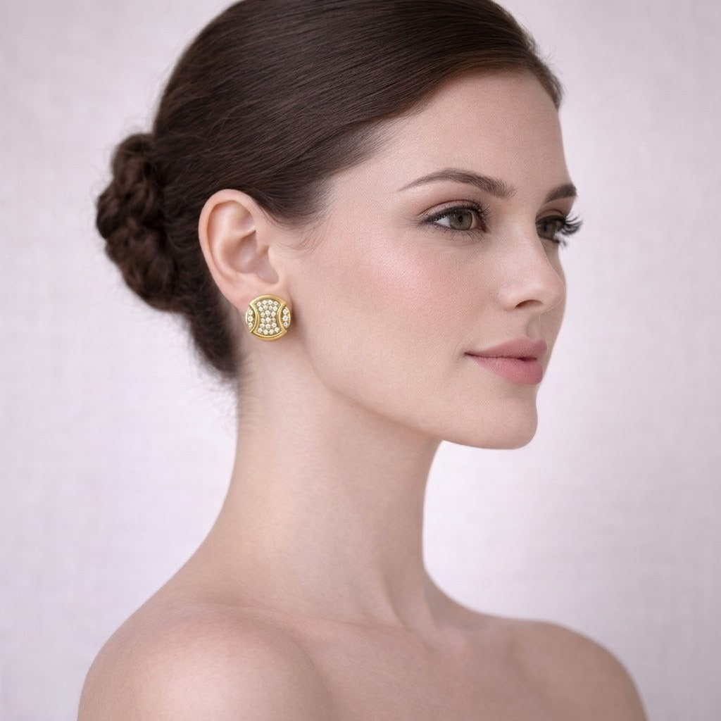 Dual Crescent Diamond Gold Earrings