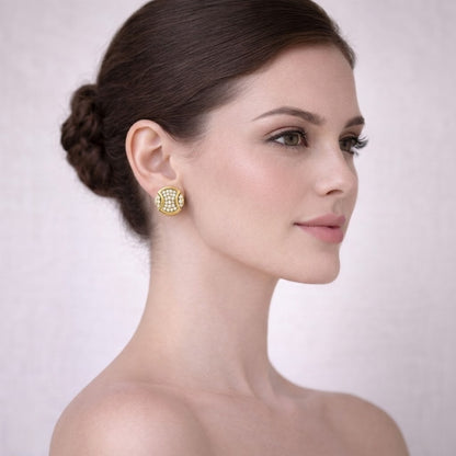 Dual Crescent Diamond Gold Earrings