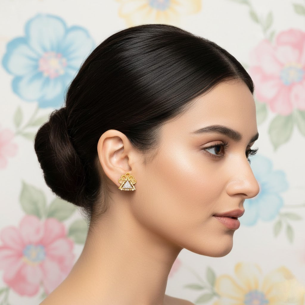 Temple-Inspired Triangle Diamond Gold Earrings