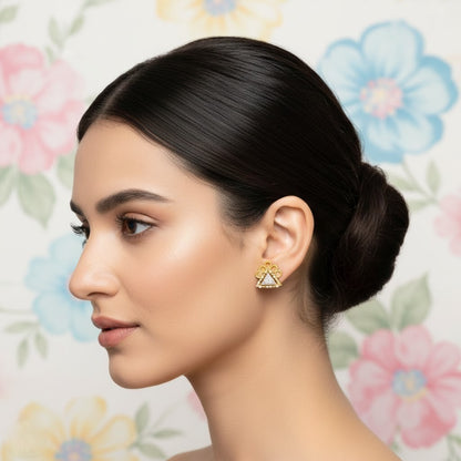Temple-Inspired Triangle Diamond Gold Earrings