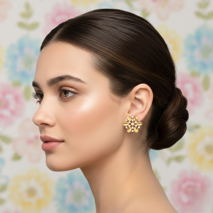 Classic Floral Cluster Diamond Gold Earrings