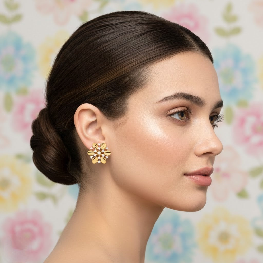 Classic Floral Cluster Diamond Gold Earrings