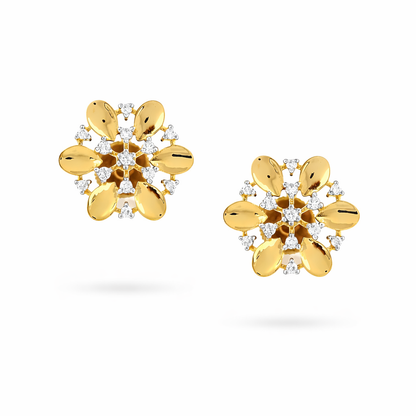 Classic Floral Cluster Diamond Gold Earrings