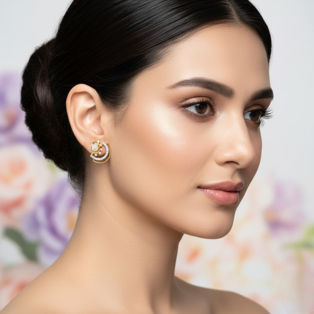 Swirl Bloom Diamond Gold Earrings