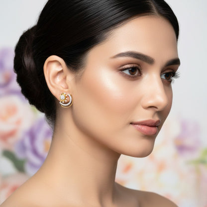 Swirl Bloom Diamond Gold Earrings