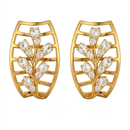 Leaf Frame Texture Diamond Gold Earrings