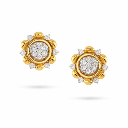 Elegant Floral Halo Diamond Gold Earrings