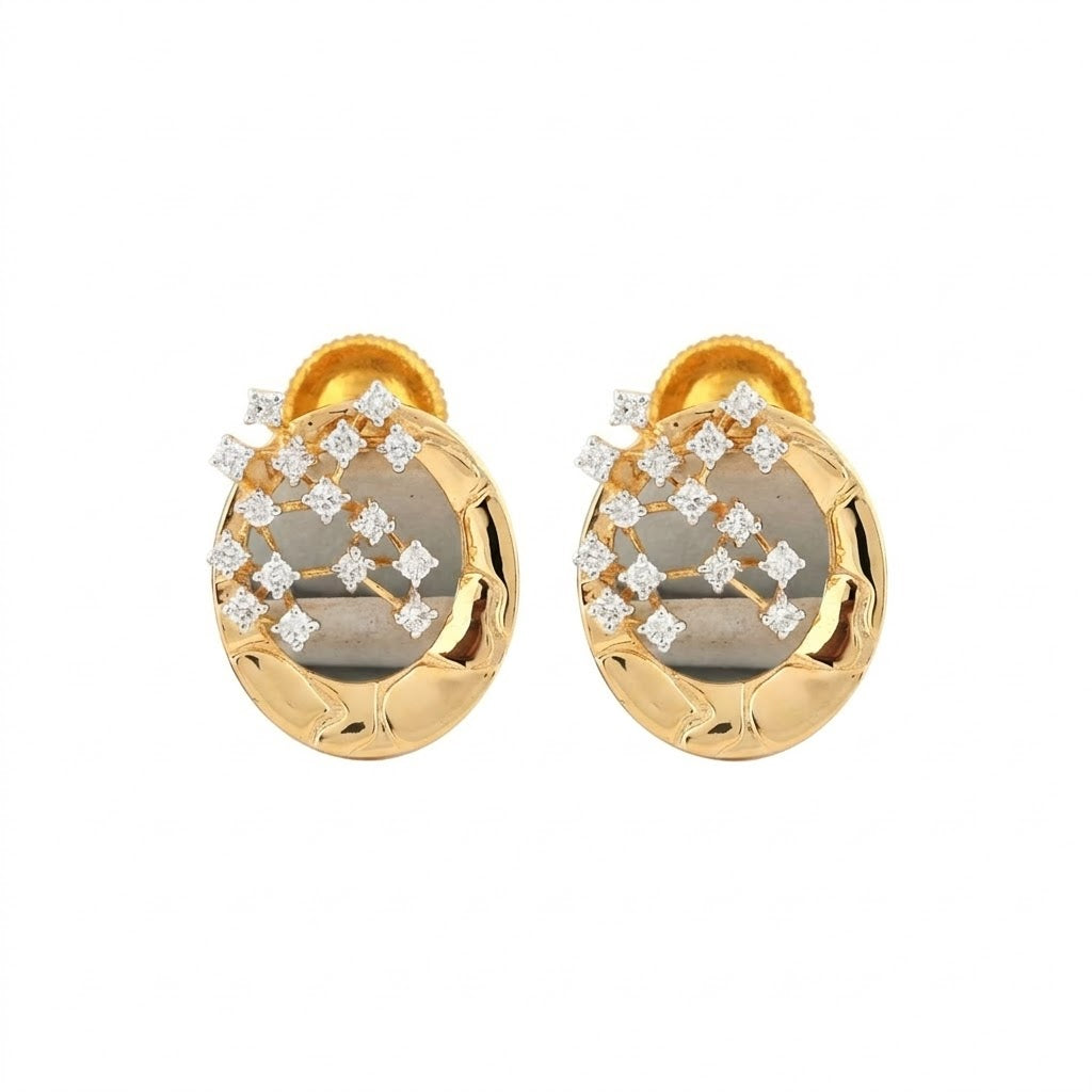 Classic Oval Pattern Diamond Gold Earrings