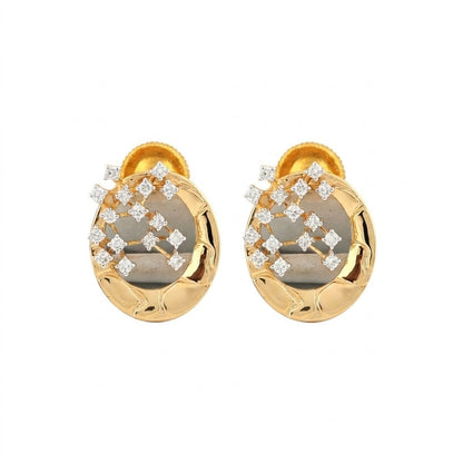Classic Oval Pattern Diamond Gold Earrings