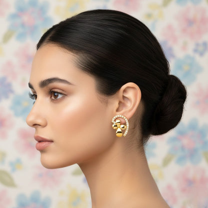 Graceful Floral Curve Diamond Gold Earrings