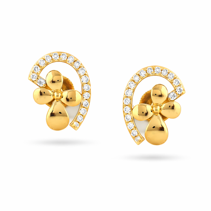 Graceful Floral Curve Diamond Gold Earrings