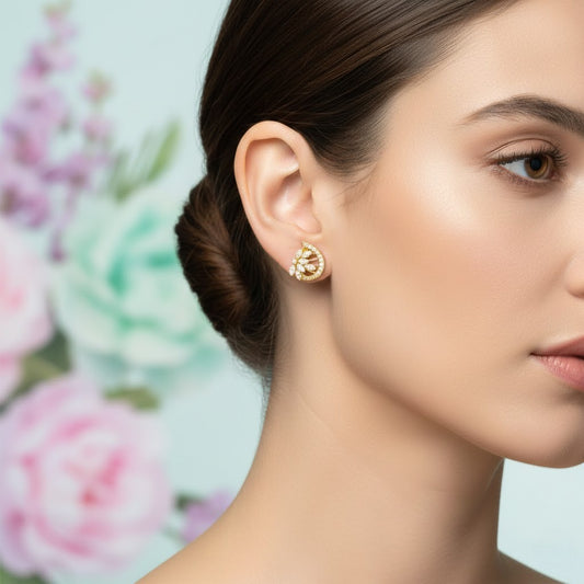Mango Motif Diamond Gold Earrings