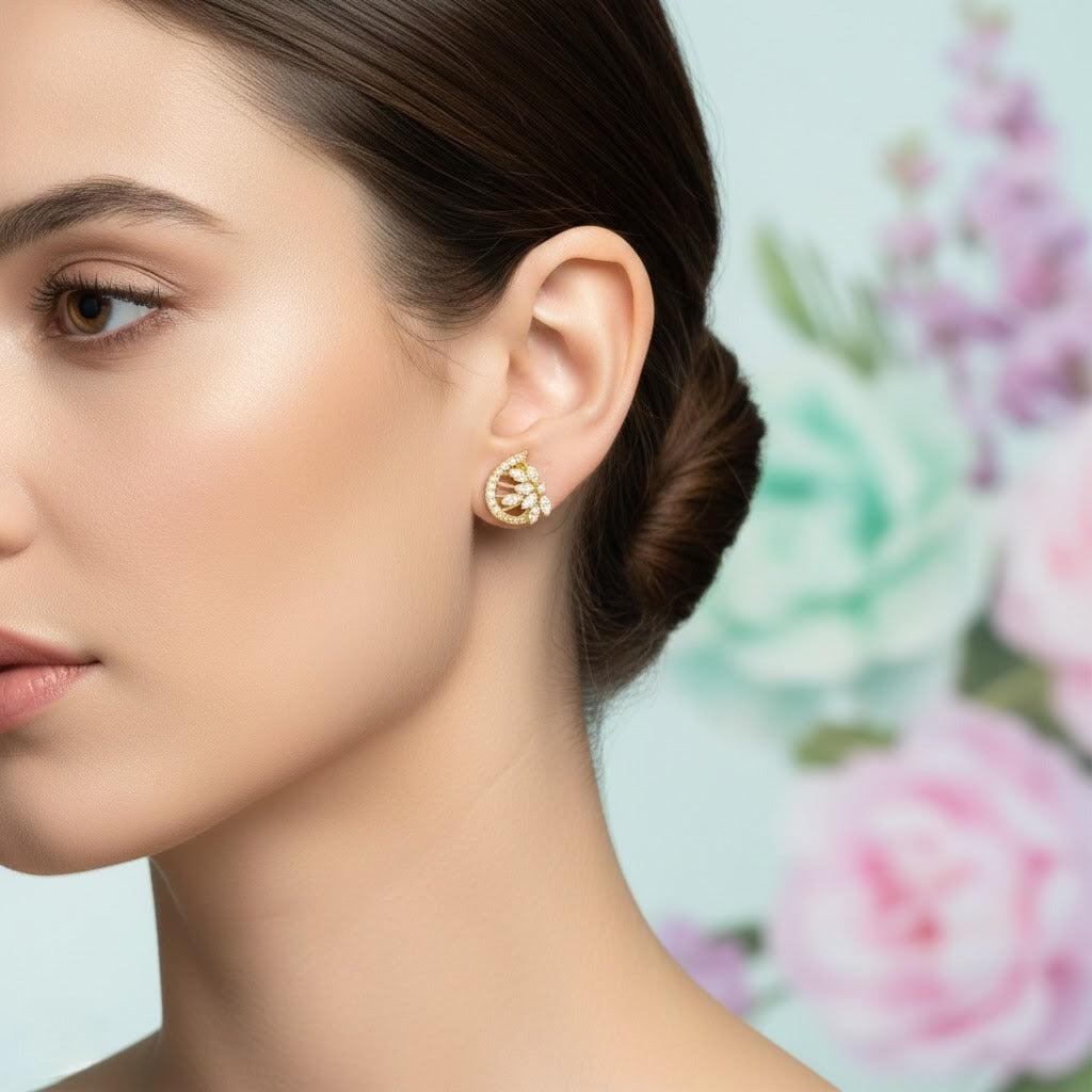 Mango Motif Diamond Gold Earrings