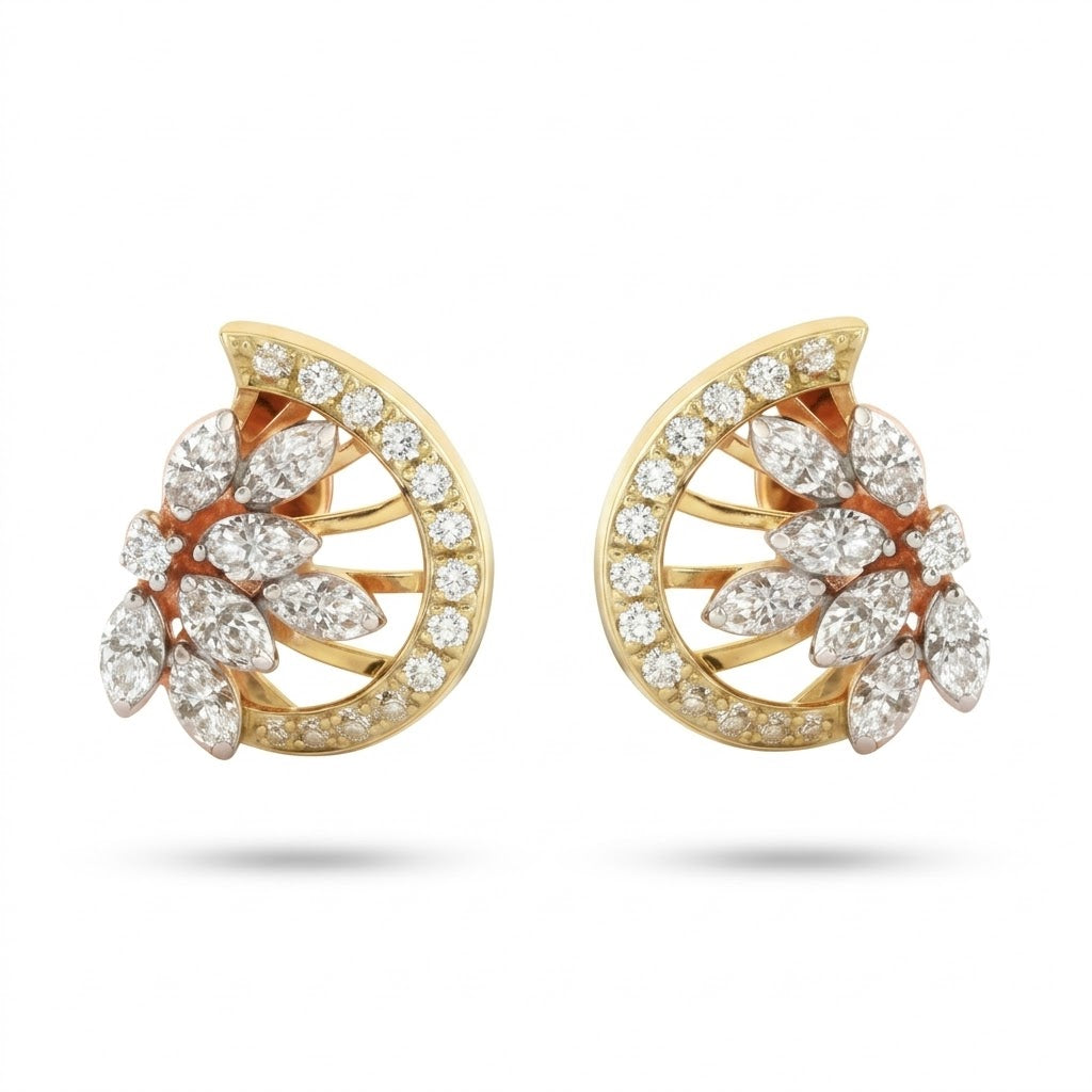 Mango Motif Diamond Gold Earrings