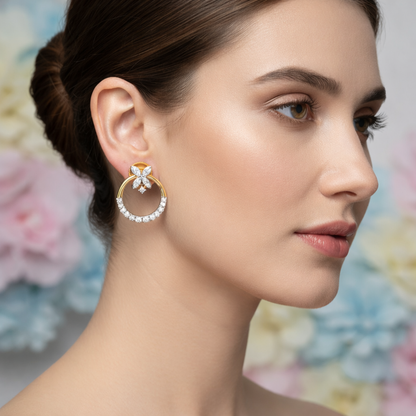 Floral Loop Harmony Diamond Gold Earrings