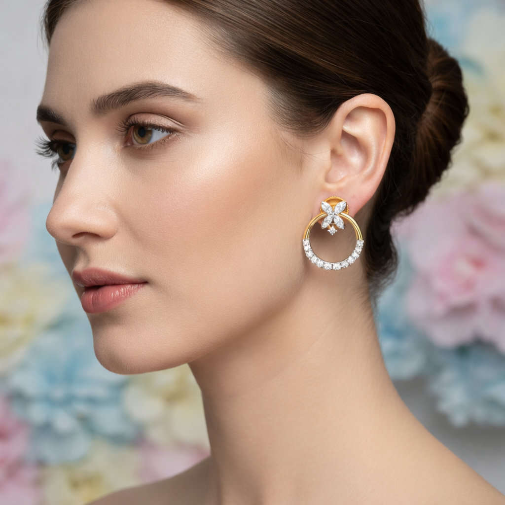 Floral Loop Harmony Diamond Gold Earrings