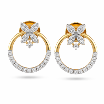 Floral Loop Harmony Diamond Gold Earrings