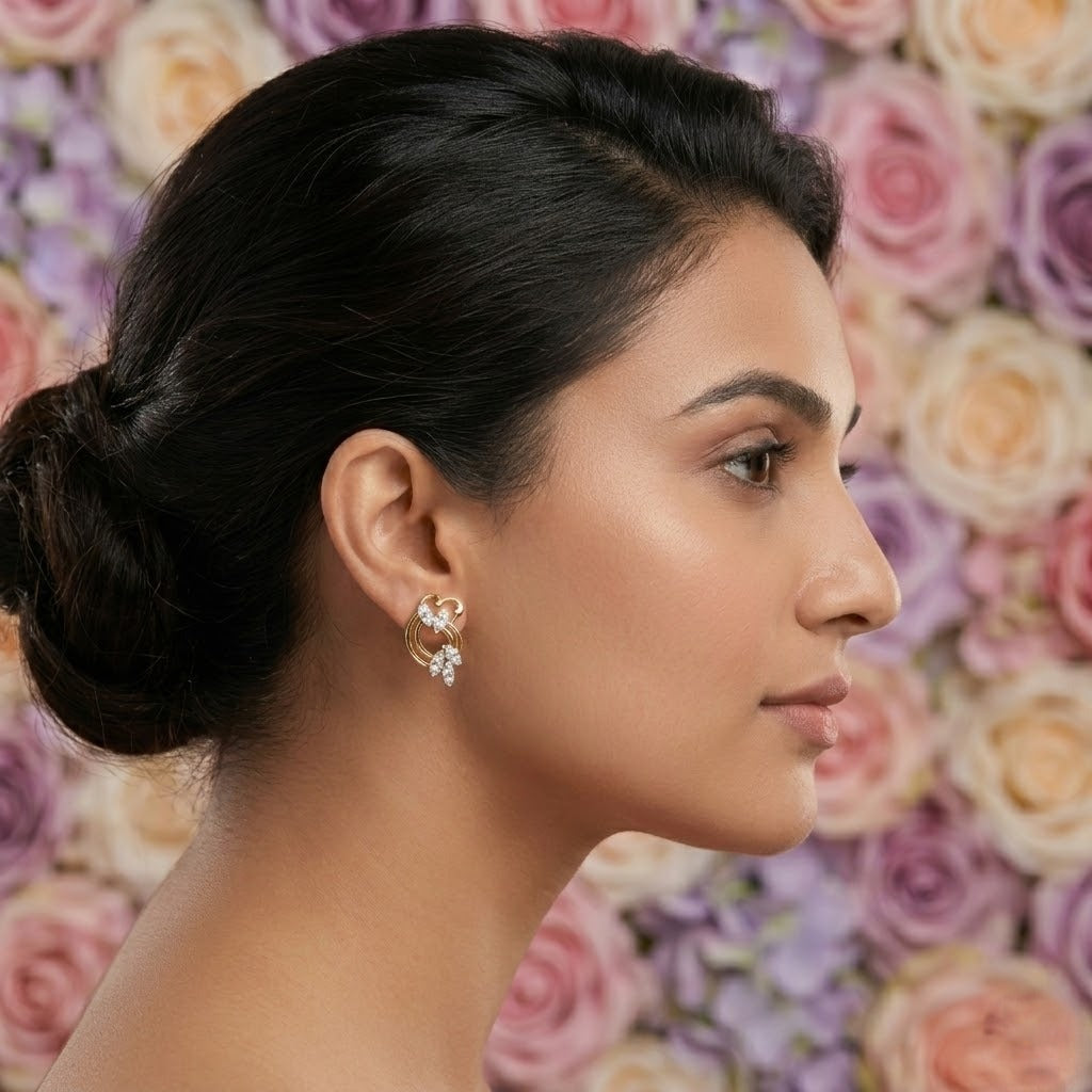 Twisted Floral Loop Diamond Gold Earrings