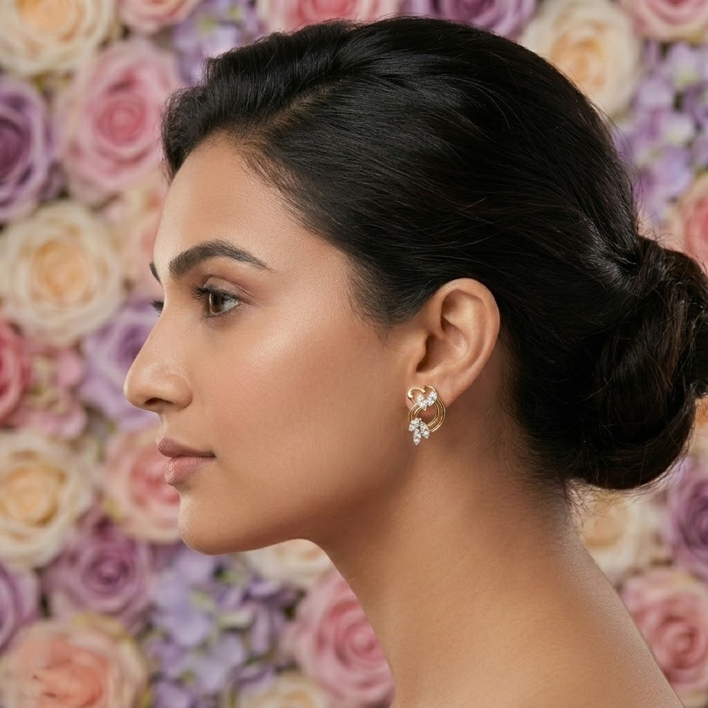 Twisted Floral Loop Diamond Gold Earrings