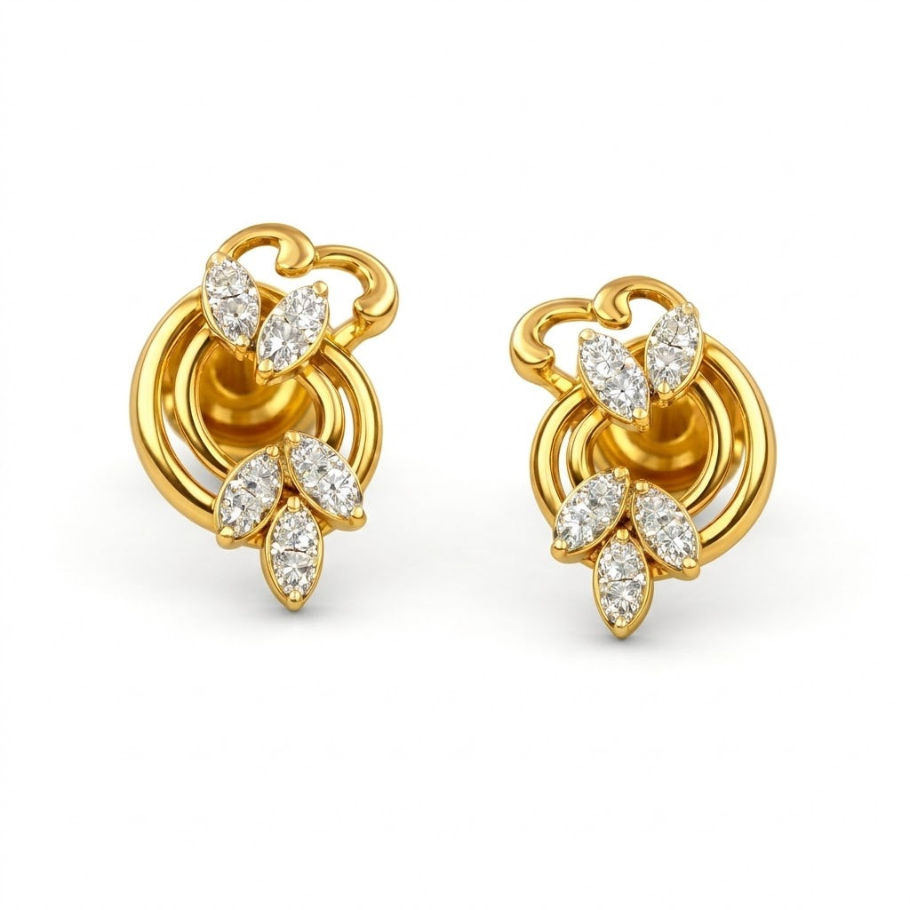 Twisted Floral Loop Diamond Gold Earrings