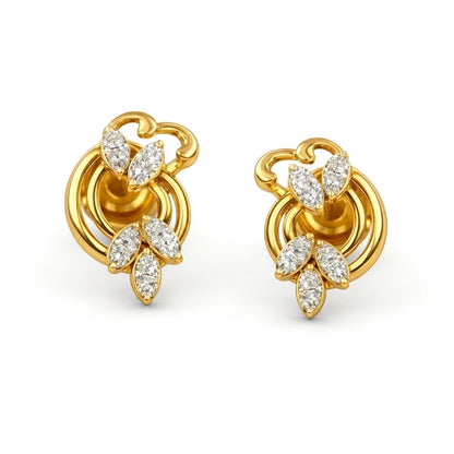 Twisted Floral Loop Diamond Gold Earrings