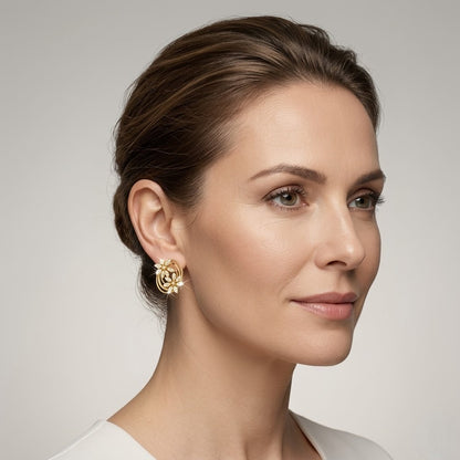 Floral Spiral Harmony Diamond Gold Earrings