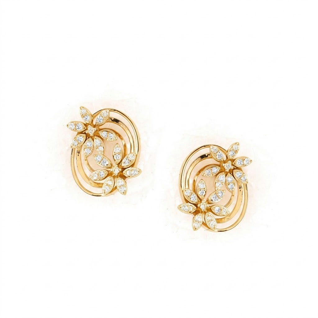 Floral Spiral Harmony Diamond Gold Earrings