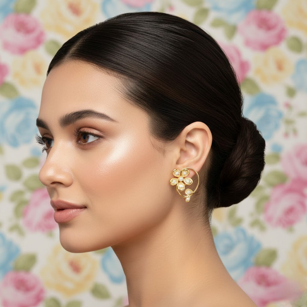 Floral Swirl Grace Diamond Gold Earrings