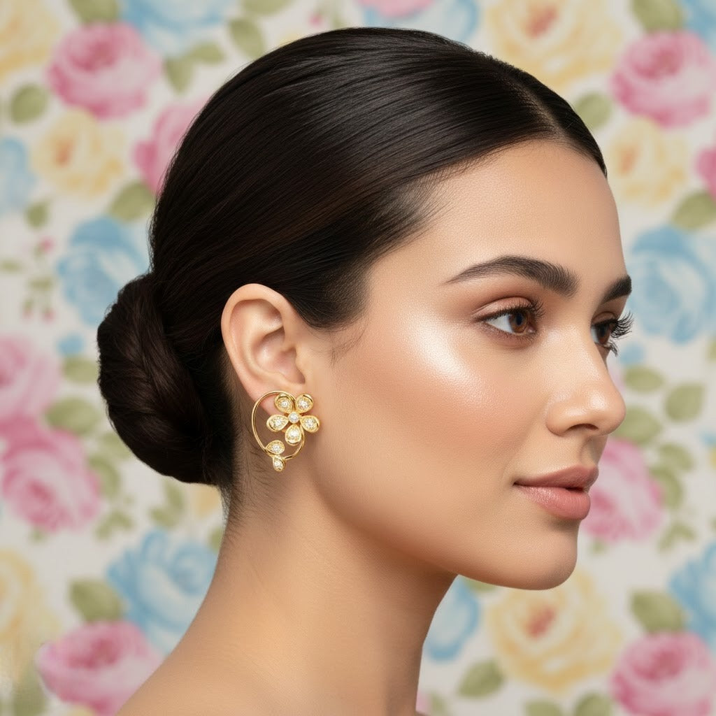 Floral Swirl Grace Diamond Gold Earrings