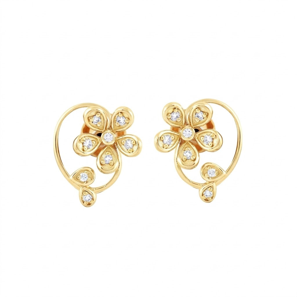 Floral Swirl Grace Diamond Gold Earrings