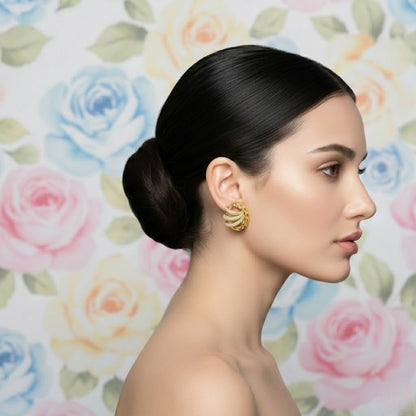 Textured Loop Twist Diamond Gold Earrings